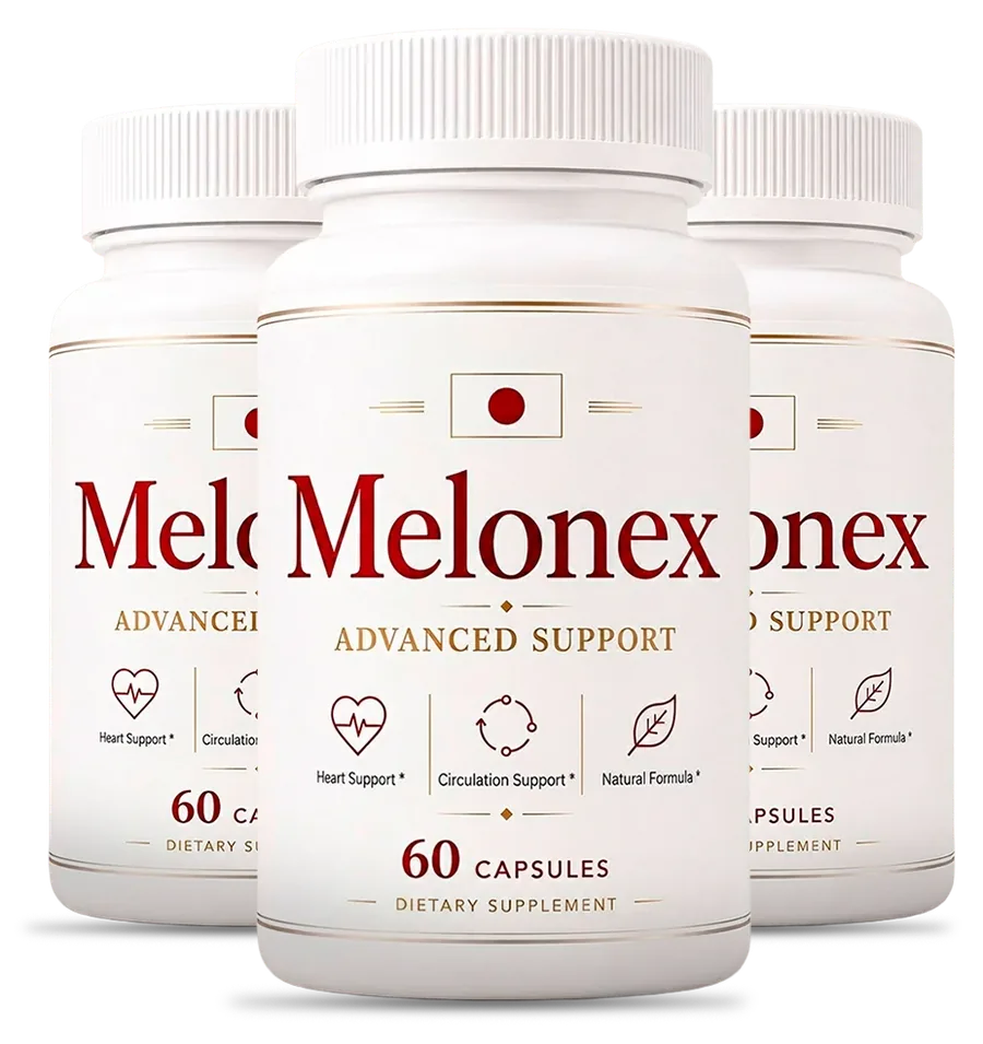 3 white Melonex bottles with the red Melonex label, 60 capsules each